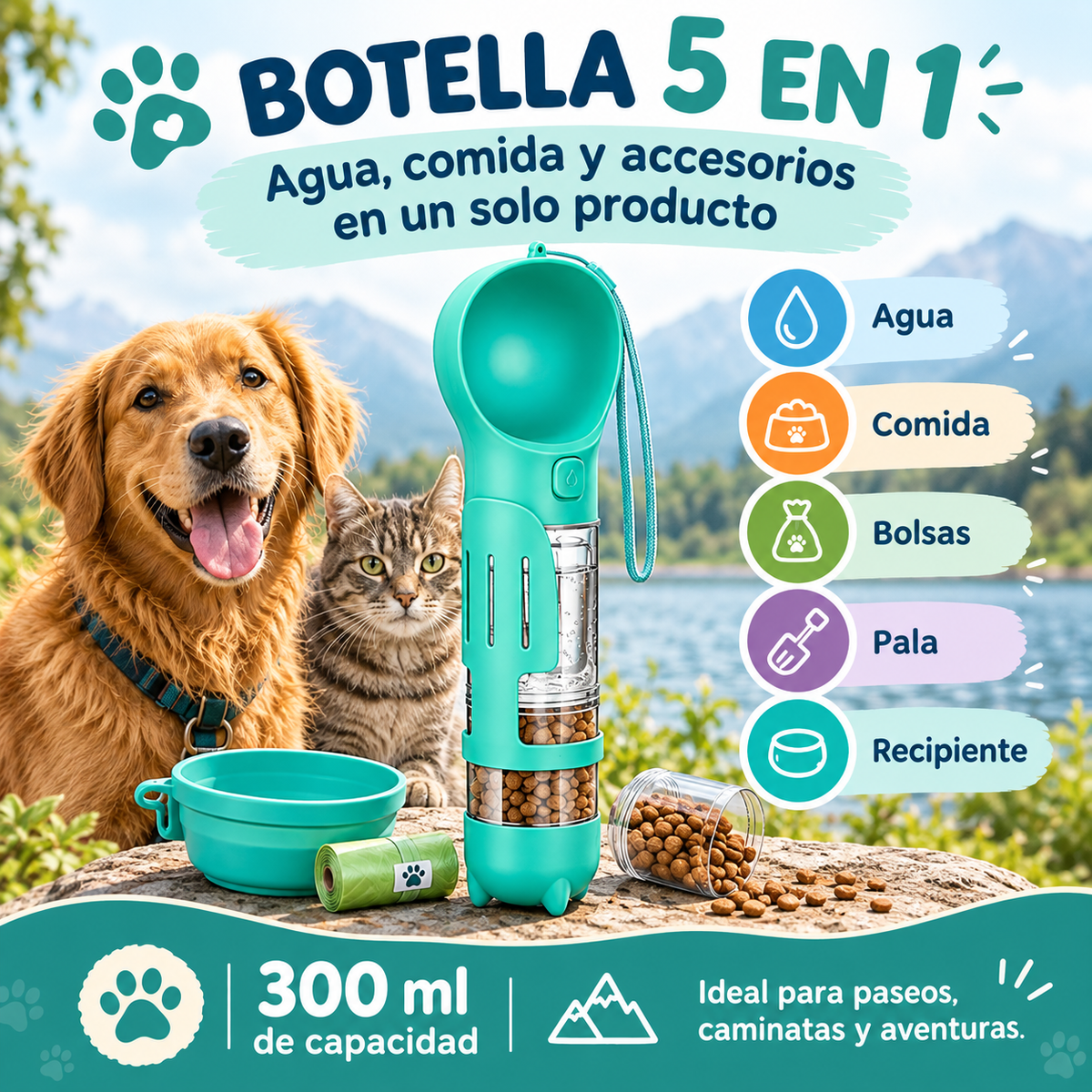 Botella de Agua Portátil 5 en 1