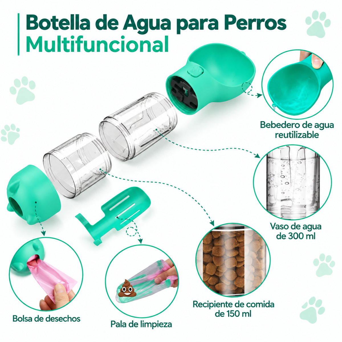 Botella de Agua Portátil 5 en 1